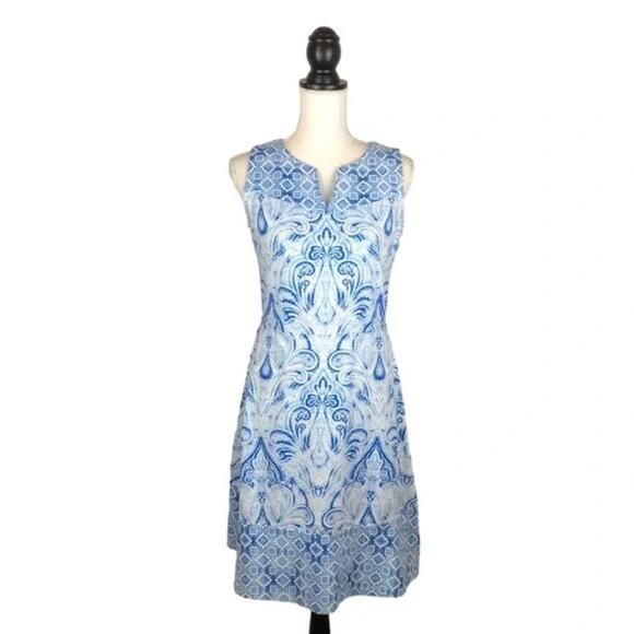 J. McLaughlin Women's Sleeveless Blue Geometric Catalina Sheath Dress Size Large - Picture 1 of 7